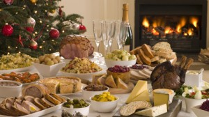 Boxing Day Buffet Lunch Christmas Tree and Log Fire